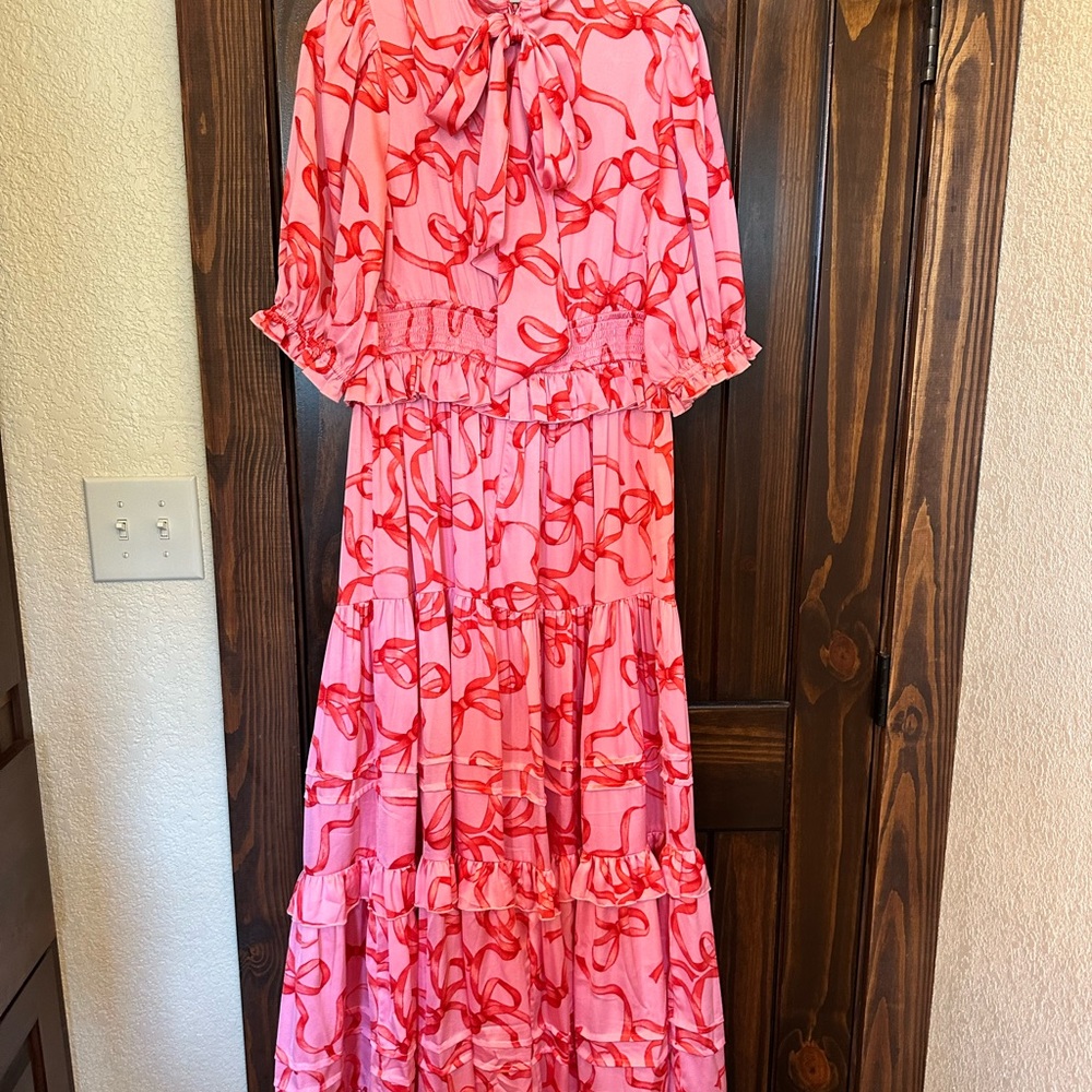 Ivy City Co Pink and Red Bow Dress
